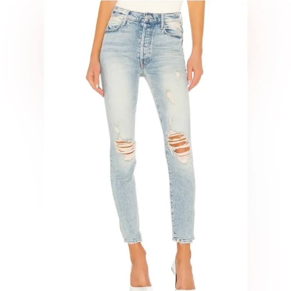 MOTHER Light Blue Ripped Skinny Jeans